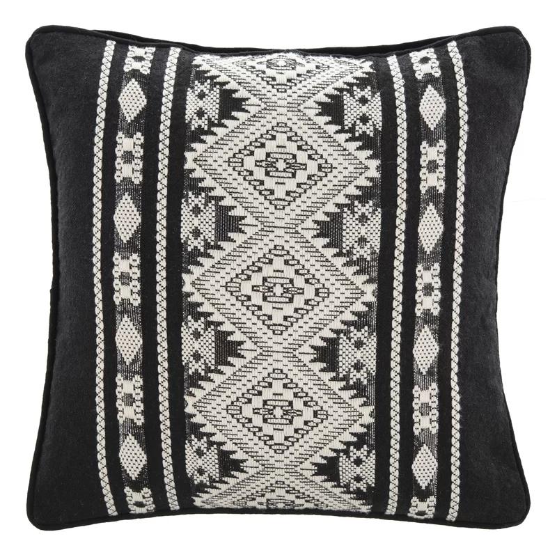 Black and Ivory Embroidered Square Throw Pillow