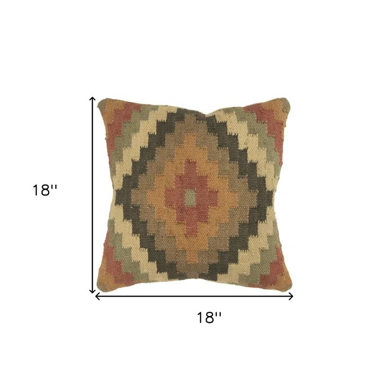 ZeaZu Brown Beige Kilim Down Filled Throw Pillow