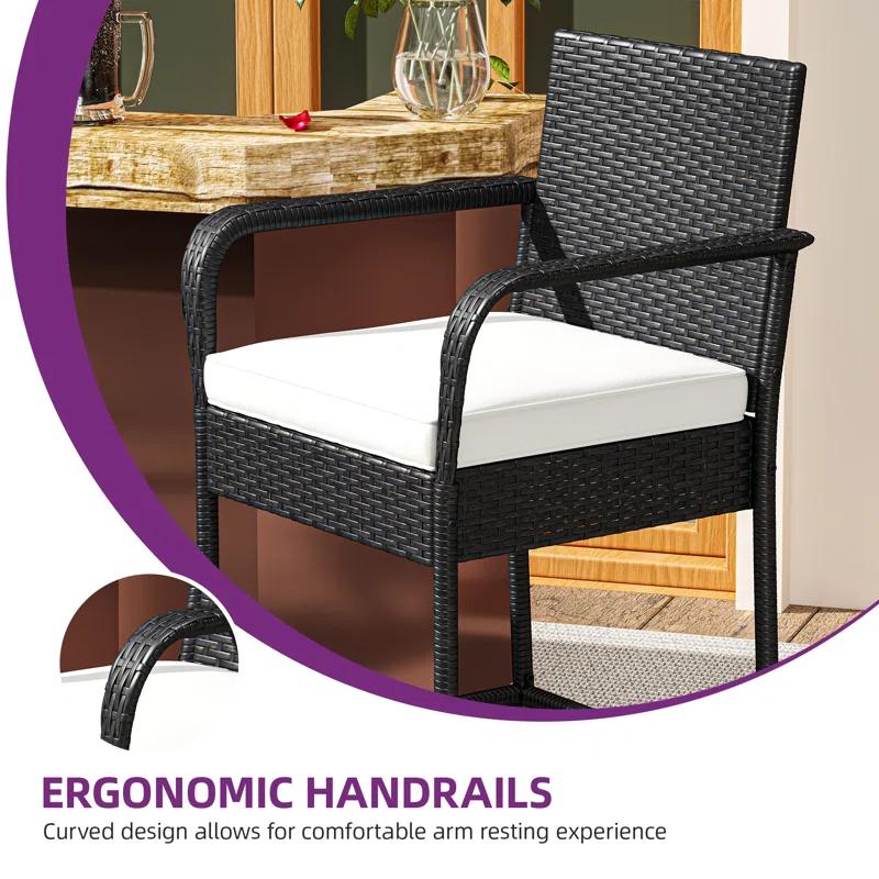 Winston Porter Winston Porter Set Of 2 Patio Wicker Counter Stools Outdoor Bar Height Chairs With Soft Cushions