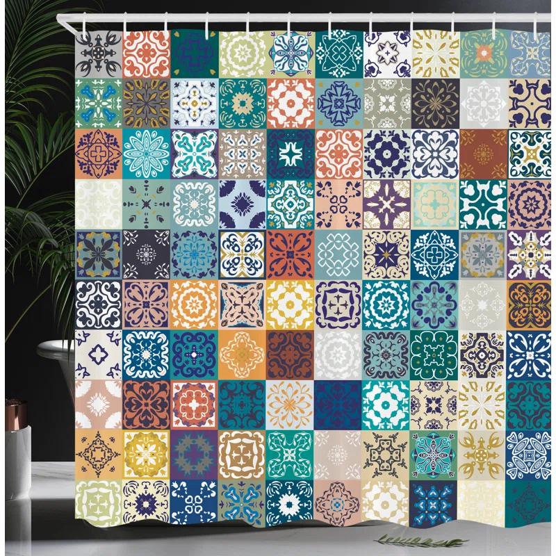 Patterned Shower Curtain with Hooks Included