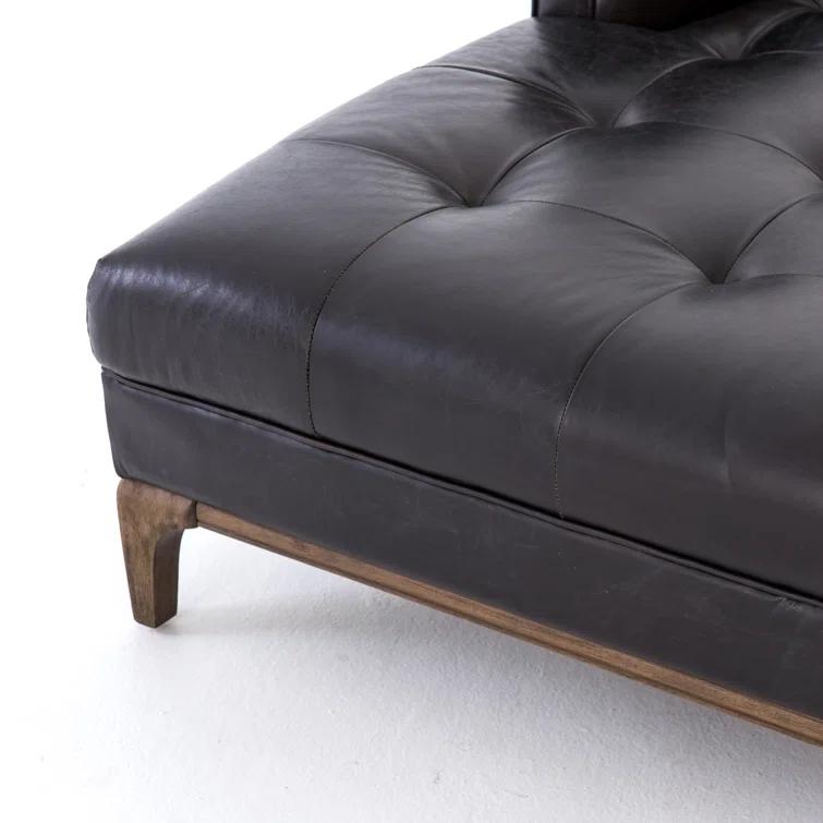 Dylan Mid-Century Rider Black Leather Chaise Lounge
