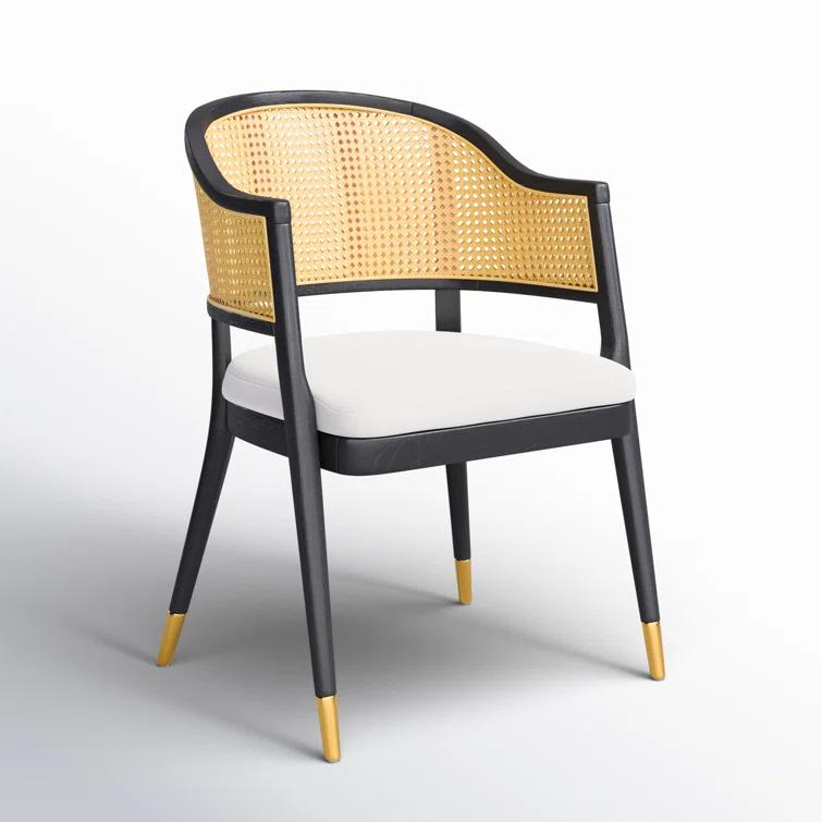 SAFAVIEH Couture Rogue Mid-Century Linen Solid Dining Chair, Black/Natural