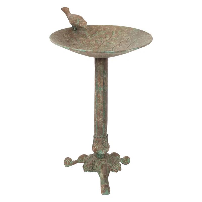 SunnyDaze Decor Ivy and Sage Freestanding Cast Aluminum Outdoor Bird Bath - Rustic Patina
