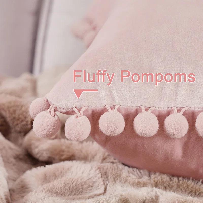 Deconovo Deconovo Pom-poms Velvet Reversible Pillow Cover (Set of 2)