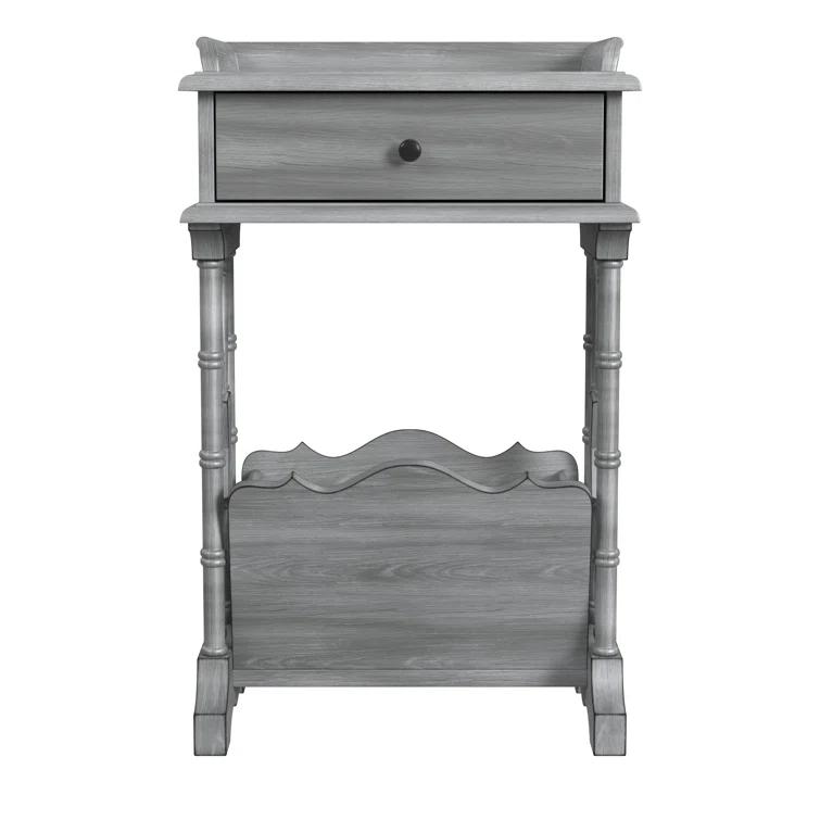 Gray Poplar Wood End Table with Storage