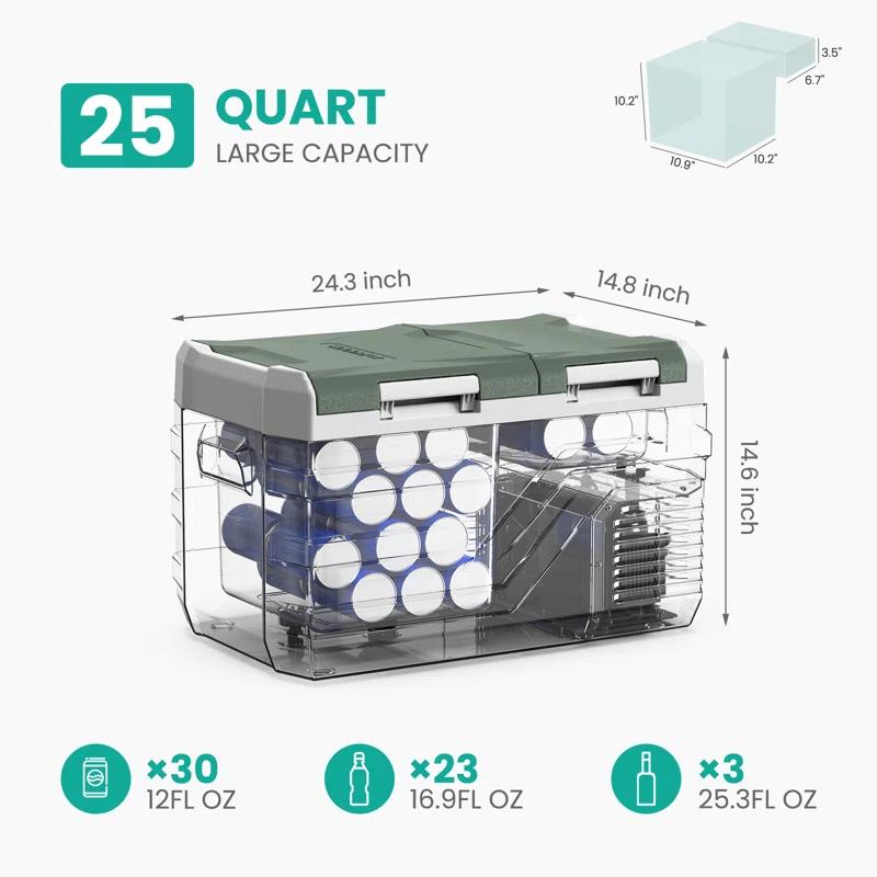 Alpicool 25Qt Dual Zone With Individual Temperature Control Car Refrigerator, 12V/24V/220V Portable Car Fridge, Large Capacity Freezing Food, Powerful Compressor Freezer and Cooler, for Outdoors and Indoors Use