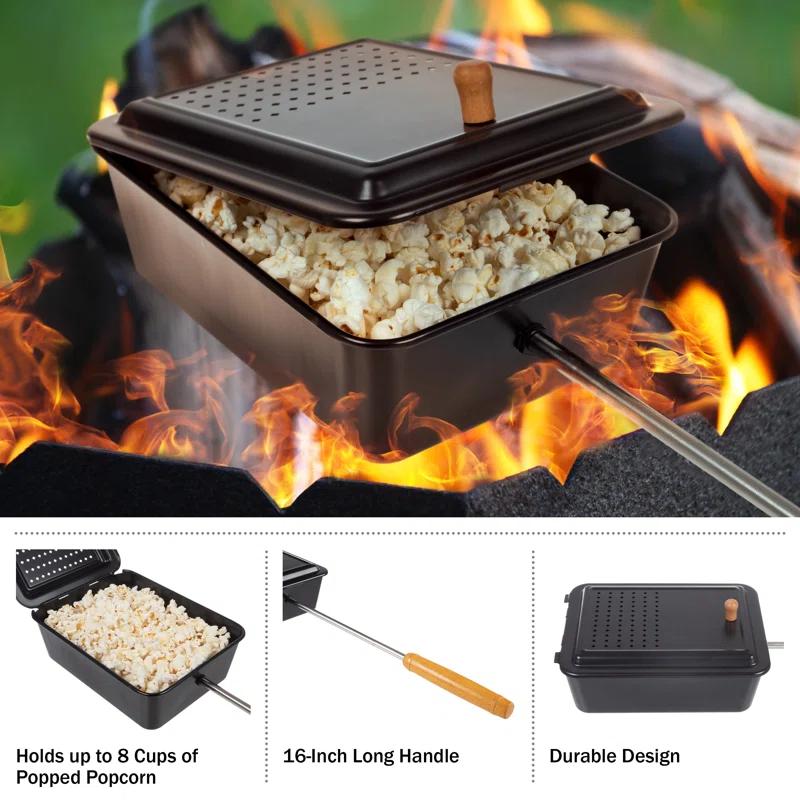 Great Northern Popcorn Campfire Popcorn Popper - Old Fashioned Popcorn Maker with Nonstick Finish and Extended Handle - Camping Gear and Campfire Cooking Equipment by Great Northern Popcorn (Black)
