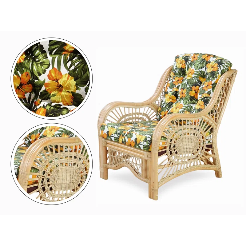 Bay Isle Home™ Malibu Lounge Set Of 4: 2 Natural Rattan Wicker Chairs, Loveseat And Coffee Table W/Glass Handmade, Natural Color