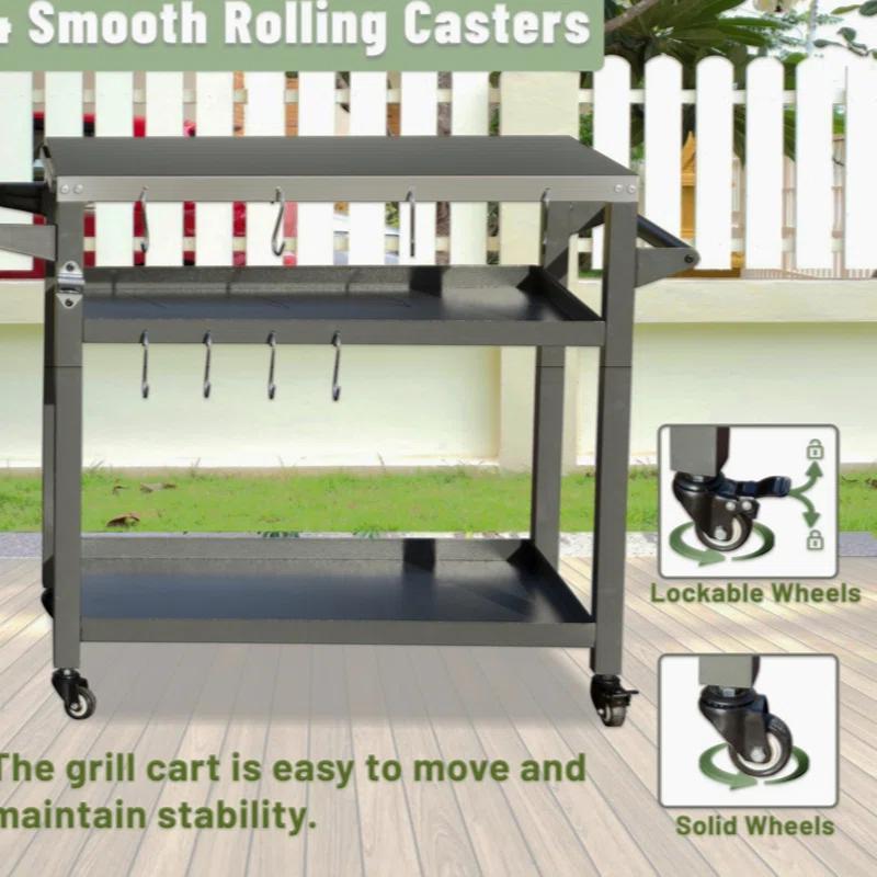 GZMWON 3-Shelf Outdoor Grill Table, Grill Cart Outdoor With Wheels, Pizza Oven Table And Food Prep Table, Blackstone Table Grill Stand  Blackstone Griddle  Outside BBQ