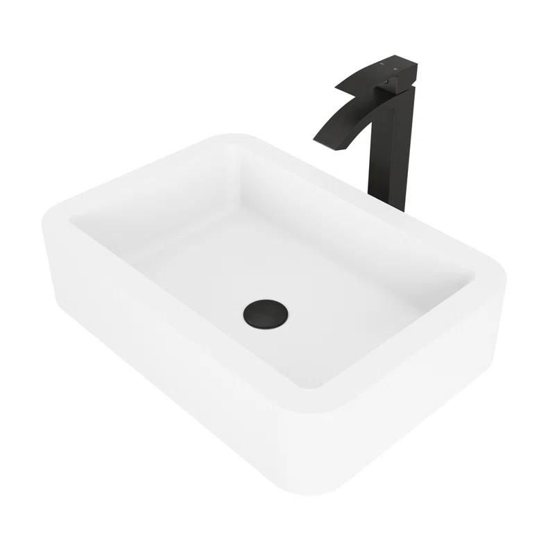 Petunia 23" L x 16" W x 5" H Rectangular White Matte Stone™ Vessel Bathroom Sink with 12" H Faucet