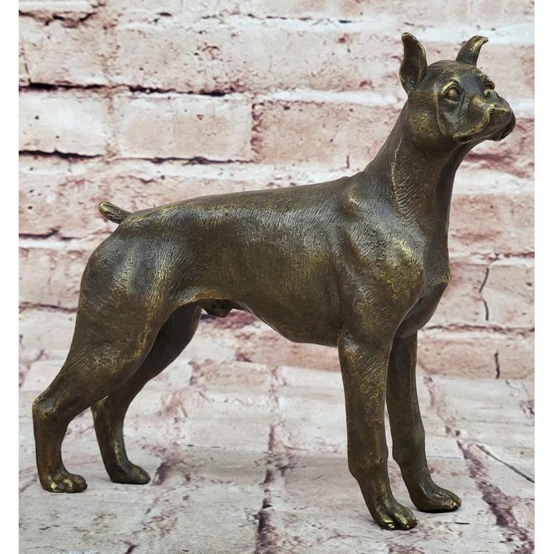 Williston Forge Boxer Dog Bronze Metal Statue Sculpture Collectible Decor Signed Art 8 Inches X 9 Inches