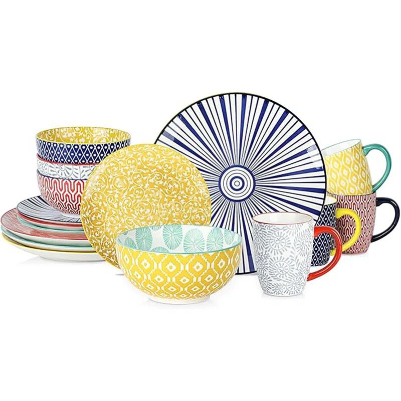 Ceramic 16 Piece Tableware Set 4, Includes Plates, Plates, Bowls, Dinnerware Set, Dishwasher-Safe, Can Be Used For Family Gatherings, Restaurants, Parties,