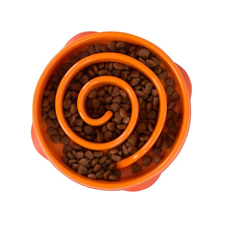Outward Hound Fun Feeder Slow Bowl, Slow Feeder Dog Bowl, Medium, Orange