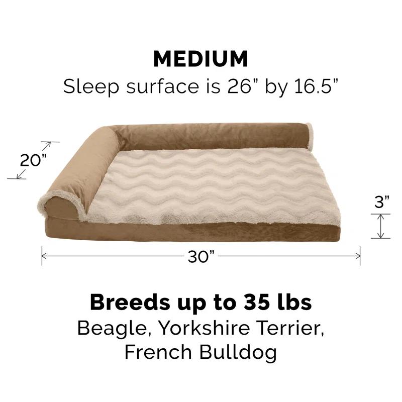 FurHaven Wave Fur and Velvet Orthopedic Deluxe Chaise Lounge Pet Bed