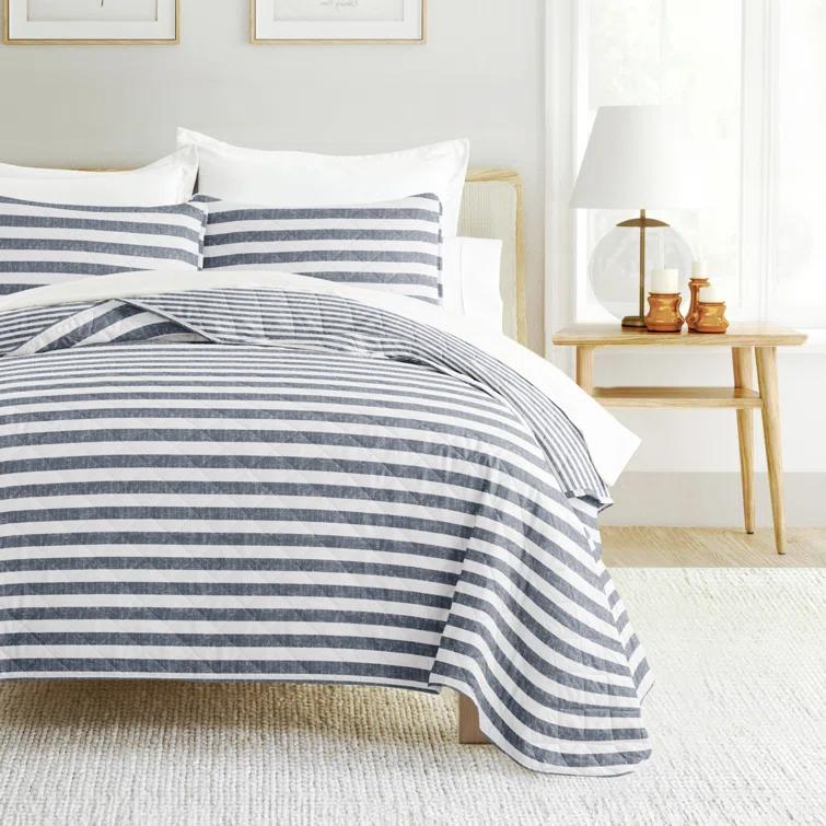 Becky Cameron Quilt Set- Lightweight - All Season Coastal Stripe Bedding