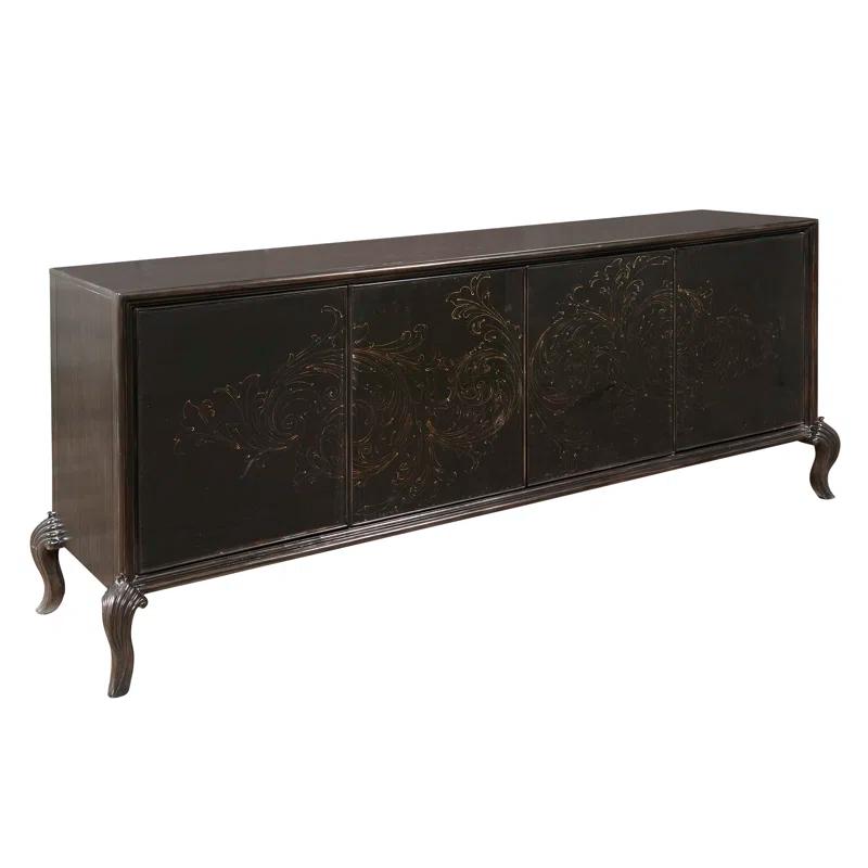 Media Credenza with Scroll Art Glass Doors & Cabriole Feet