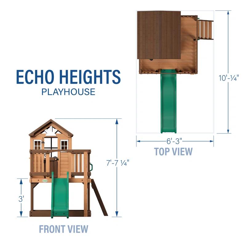 Backyard Discovery Echo Heights Cedar Wooden Elevated Kids Playhouse with Wave Slide, Play Kitchen, and Deck & Reviews | Wayfair