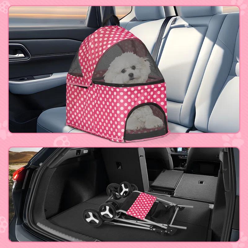 3-In-1 Pet Stroller Foldable Pet Stroller With Weather Cover Storage Basket For Dog Cat