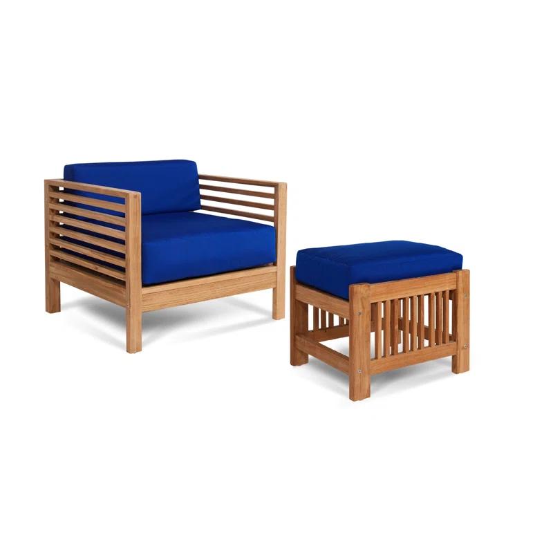 Summer 5-Piece Teak Outdoor Conversation Set with Blue Cushions