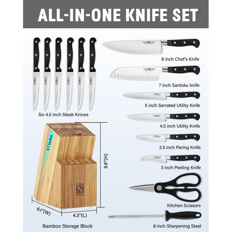 Cook N Home Cook N Home Kitchen Knife Set with Bamboo Storage Block 15-Piece