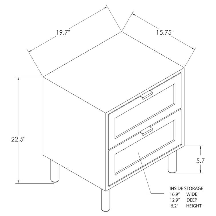 Sango Sango Orre 2-Drawer Solid Wood Nightstand, With Rattan, Cylicndrical Wooden Legs