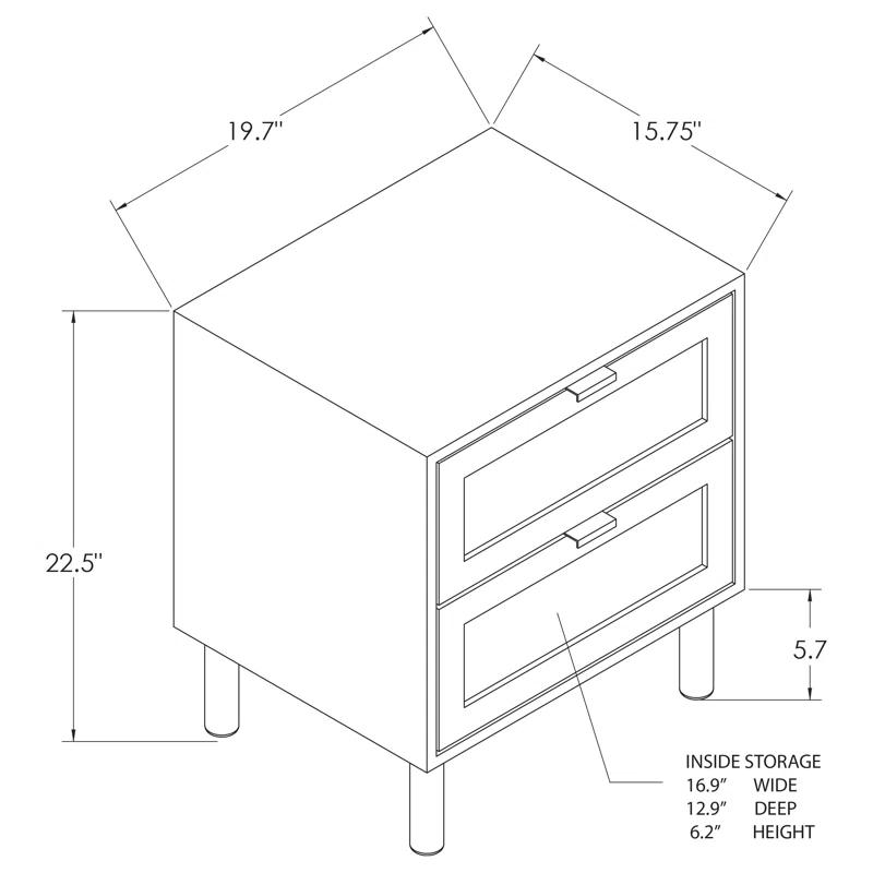 Sango Sango Orre 2-Drawer Solid Wood Nightstand, With Rattan, Cylicndrical Wooden Legs