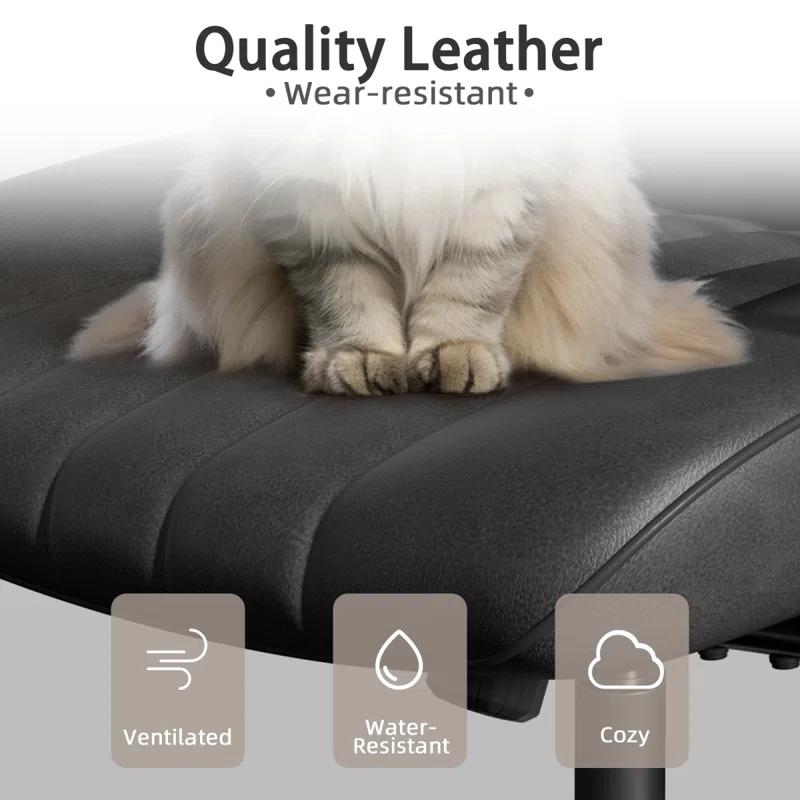 Mid Century Modern Office Chair, Vintage Leather Desk Chair With Wheels and Arms, Home Office Task Chair