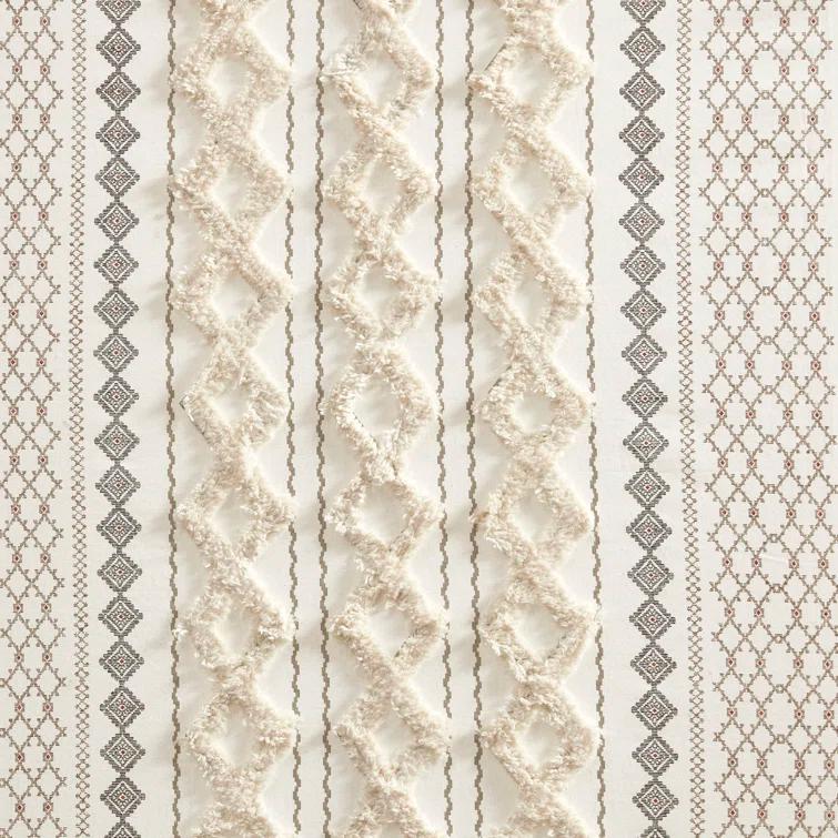 INK+IVY Imani Cotton Printed Boho Single Curtain Panel with Chenille Stripe and Lining
