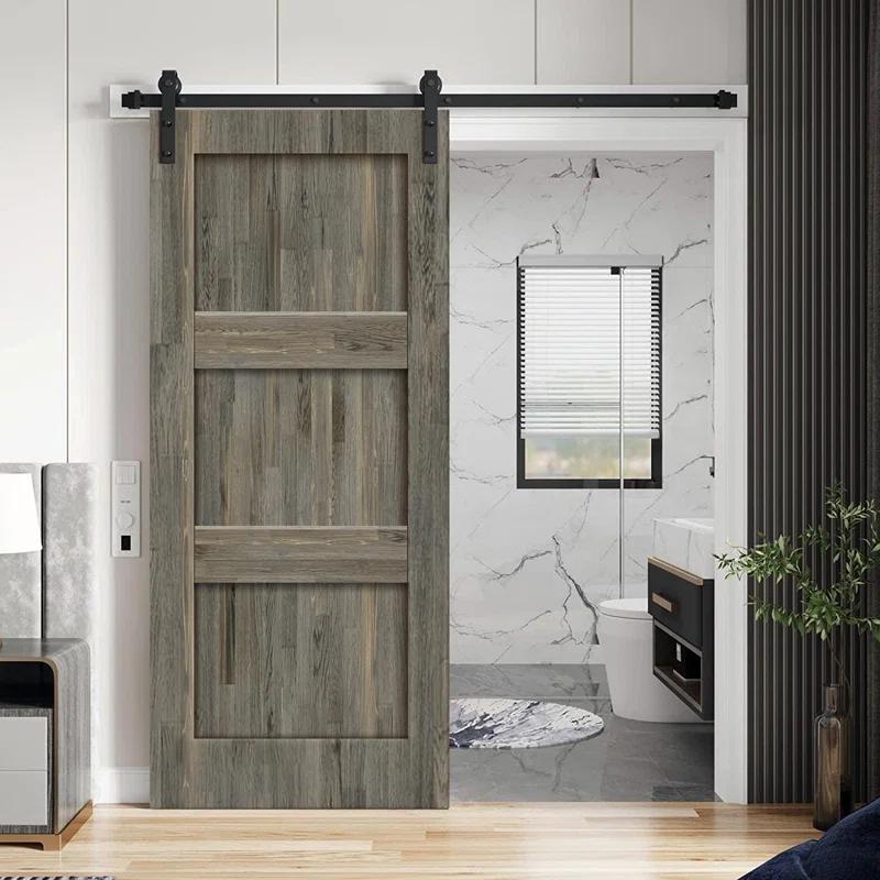 Calhome 3 Panel Shaker Stained Pine Wood Interior Sliding Barn Door with Hardware Kit