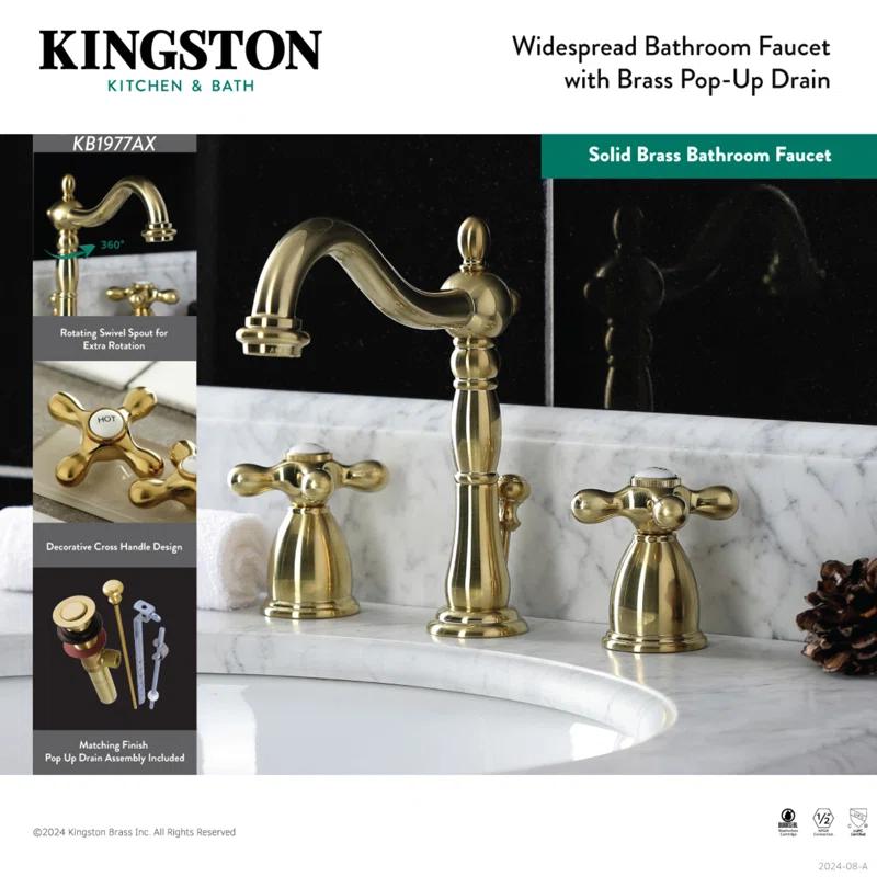 Kingston Brass Heritage Two-Handle 3-Hole Deck Mount Widespread Bathroom Faucet with Pop-Up Drain