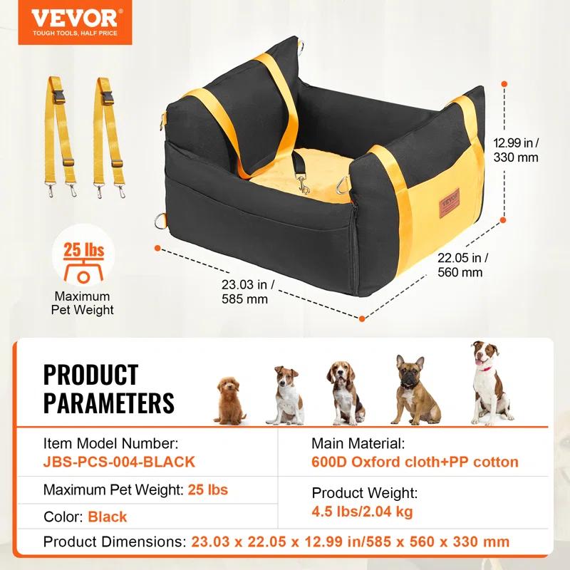 VEVOR Dog Booster Car Seat Pet Car Seat for Small Dog up to 25lbs