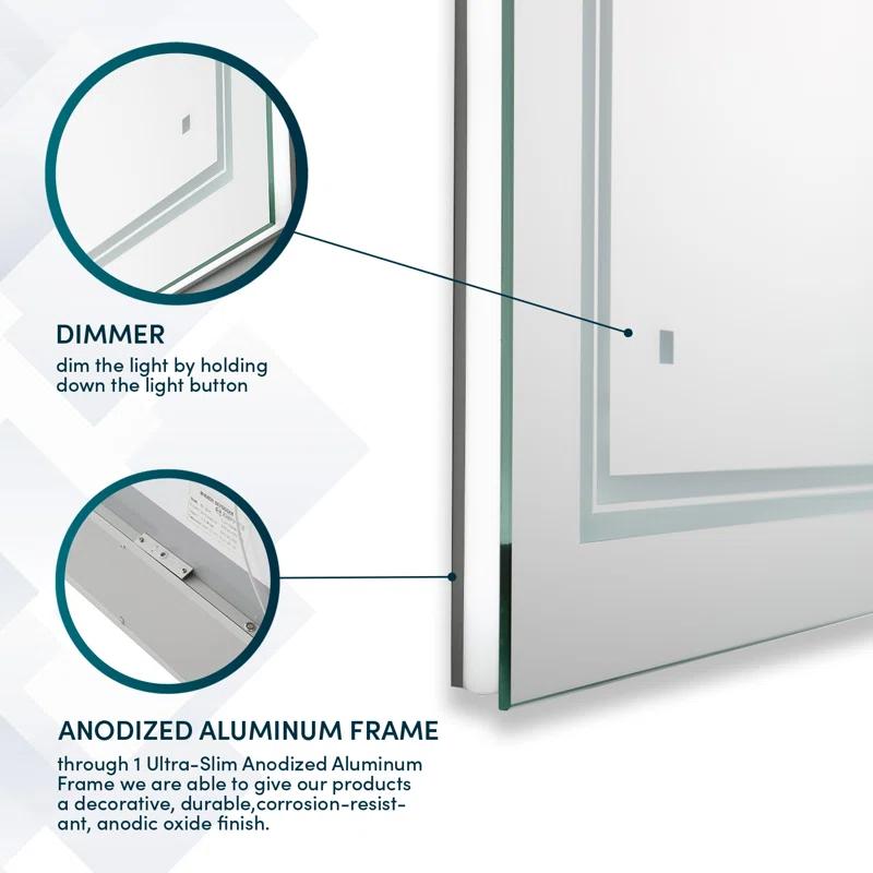 AQUADOM Soho Bathroom LED Wall-Mount Mirror with Dimmer, Defogger, Touch Control, Backlit and Front-Lit