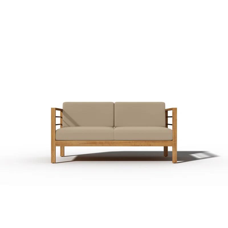 Loon Peak® Joriene 3-Person Teak Outdoor Sofa with Sunbrella Dupione Cornsilk Cushion