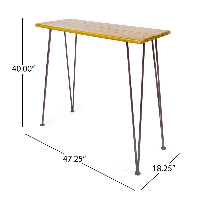 Union Rustic Loya Rectangular Acacia Wood Outdoor Bar Table