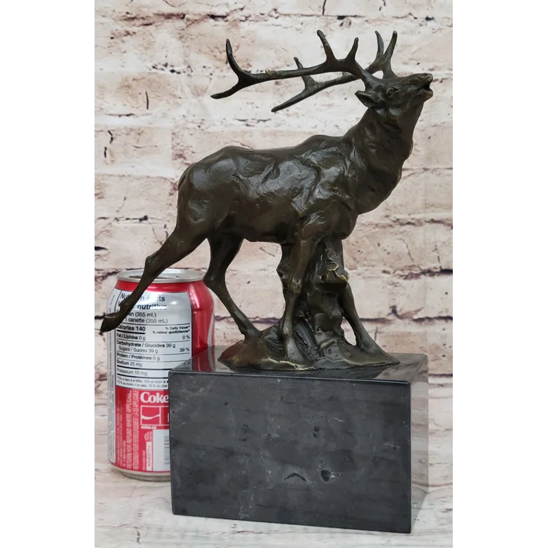 Loon Peak® Abdijabar Signed Original Male Elk Mountain Deer Caribou Hunter Bronze Sculpture Art Decor