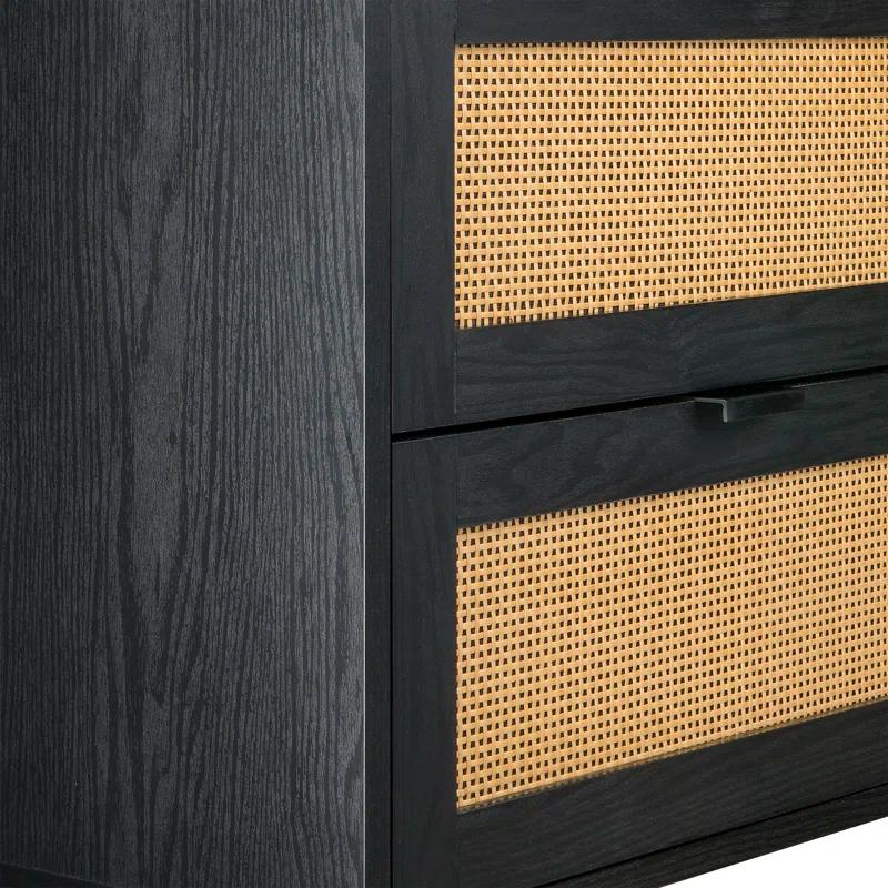 Sango Sango Orre 2-Drawer Solid Wood Nightstand, With Rattan, Cylicndrical Wooden Legs