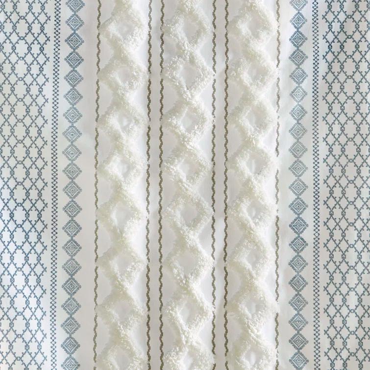 INK+IVY Imani Cotton Printed Boho Single Curtain Panel with Chenille Stripe and Lining