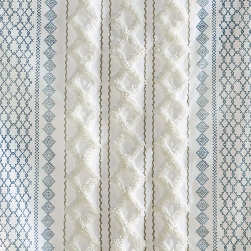 INK+IVY Imani Cotton Printed Boho Single Curtain Panel with Chenille Stripe and Lining
