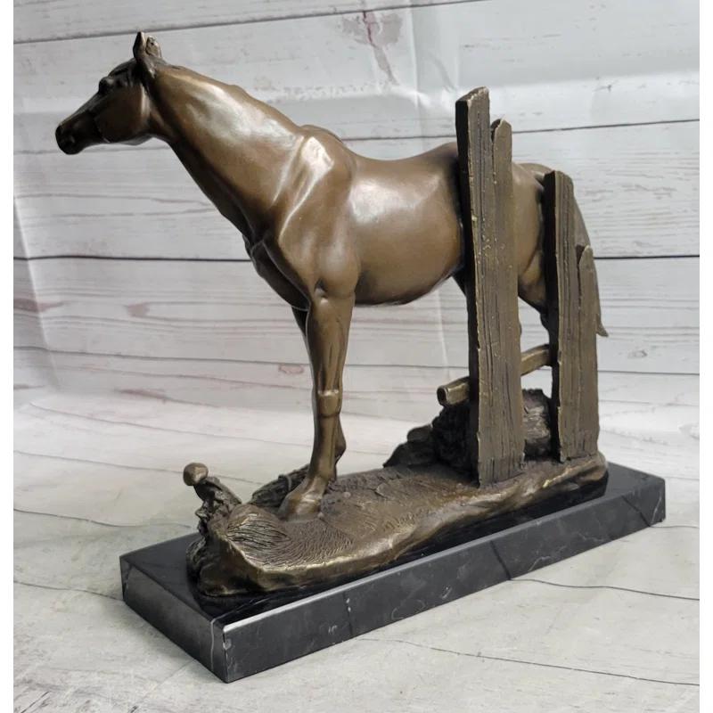 Canora Grey Eyvette Horse At The Stable Bronze Sculpture Statue Equestrian Country Farm Decor Signed Art