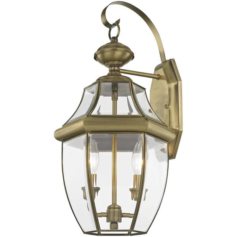 10.5in 2-Light Outdoor Wall Lantern Pendant Fixture with Clear Beveled Glass Shade