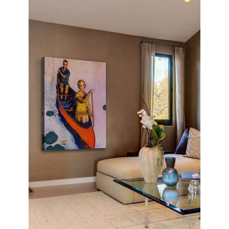 Marmont Hill Couple Paddling Canoe by McClelland Barclay Print on Wrapped Canvas