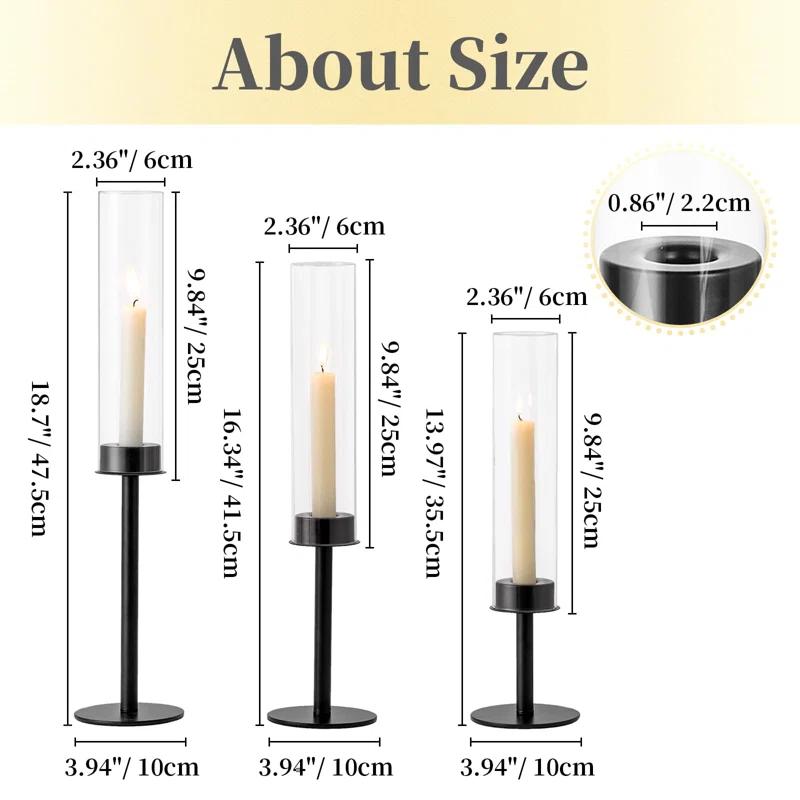 NIERBO Candlestick Holders Hurricane Candle Holder, 3pcs Candle Stick Candle Holder Candelabra (Set of 3)