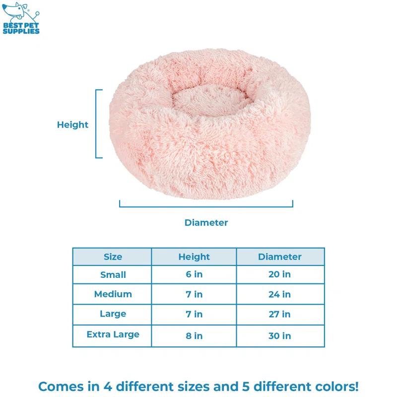 Donut Dog Bed with Faux Fur, Anti-Anxiety Cushion, Slip-Resistant