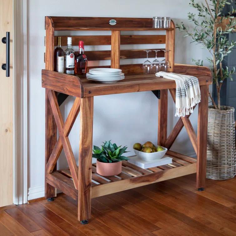 Backyard Discovery Backyard Discovery Acacia Wood Garden Potting Bench & Serving Bar with Lower Storage Shelf