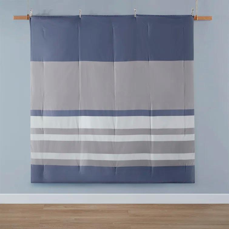 Intelligent Design Marsden Blue/Gray Microfiber Striped Comforter Set with Bed Sheets