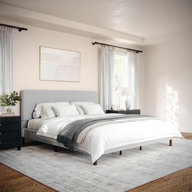 Martha Stewart Martha Stewart Britta Upholstered Platform Bed With Piped Detail Headboard