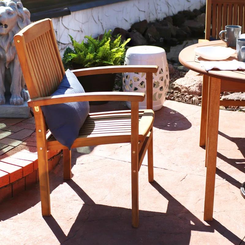 Red Barrel Studio® Datrion Teak Wood Outdoor Stacking Dining Armchair (Set of 2)