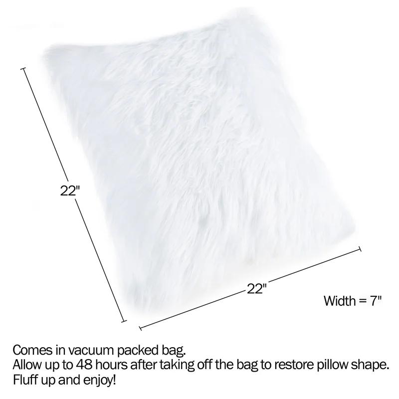 22'' White Faux Fur Square Pillow Set with Suede Back