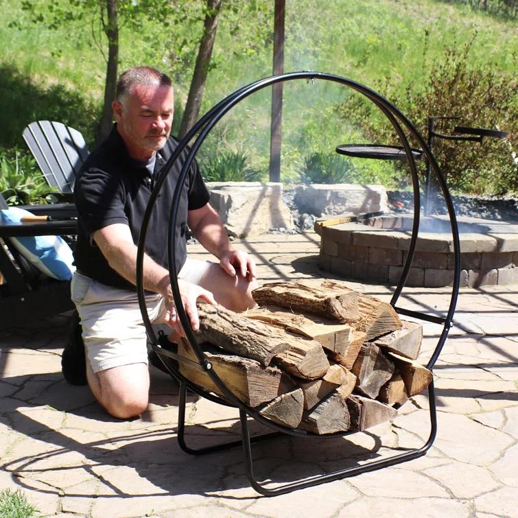 SunnyDaze Decor Indoor or Outdoor Tubular Steel Hoop Firewood Log Holder
