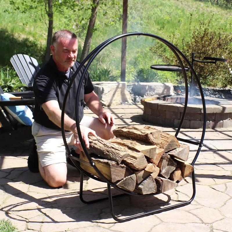 SunnyDaze Decor Indoor or Outdoor Tubular Steel Hoop Firewood Log Holder